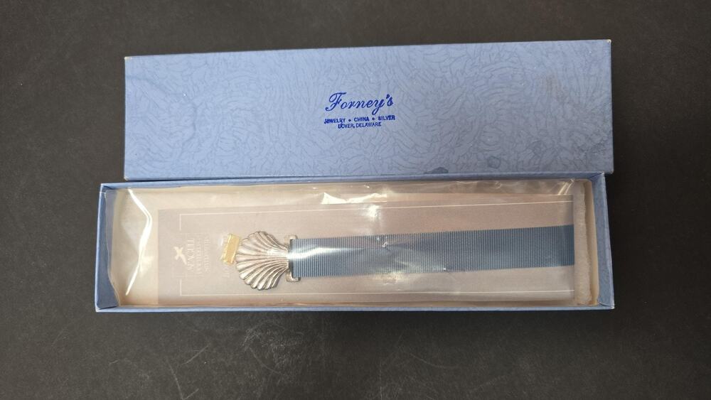 Seagull Pewter Seashell Bookmark Blue Ribbon Coastal Beach Forney's Gift Box